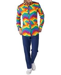 OppoSuits Men's Zig Zag Rainbow Shirt - Perfect For Pride Including 1 Button-Up Long sleeve