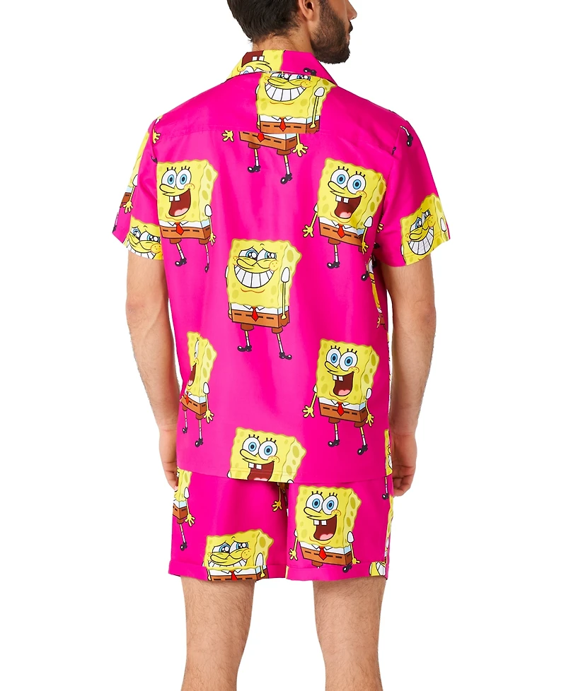 OppoSuits Men's Hawaiian 2 Piece Set - SpongeBob Beach Swim Wear - Slim Fit - Includes Short Sleeve Shirt and Shorts