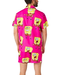 OppoSuits Men's Hawaiian 2 Piece Set - SpongeBob Beach Swim Wear - Slim Fit - Includes Short Sleeve Shirt and Shorts