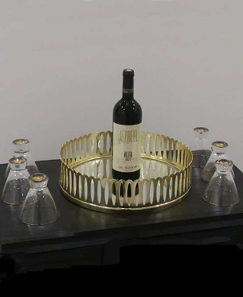 Round Mirror Tray with Design, 13.75" D