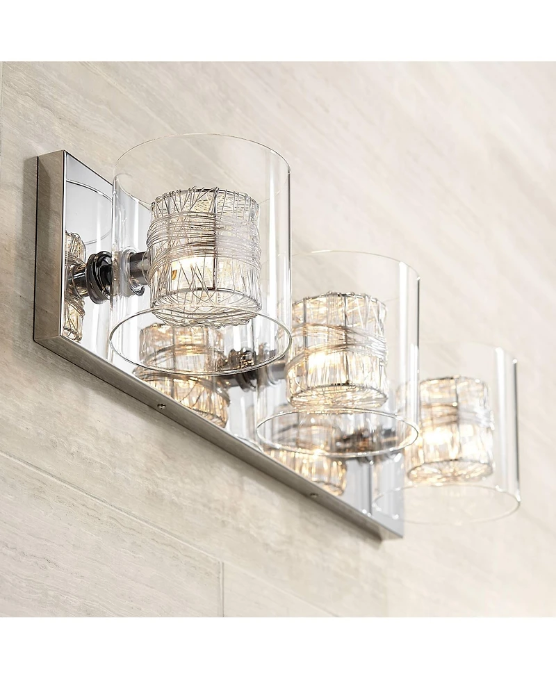 Possini Euro Design Wrapped Wire Modern Wall Light Chrome 22" Fixture Clear Glass Cylinder Shade for Bedroom Bathroom Vanity Reading Living Room