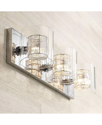 Possini Euro Design Wrapped Wire Modern Wall Light Chrome 22" Fixture Clear Glass Cylinder Shade for Bedroom Bathroom Vanity Reading Living Room