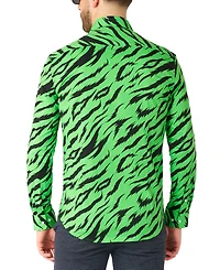OppoSuits Men's Shirt - Long Sleeved Wild Animal Print Party Outfit Neon Green Retro 80's Clothing