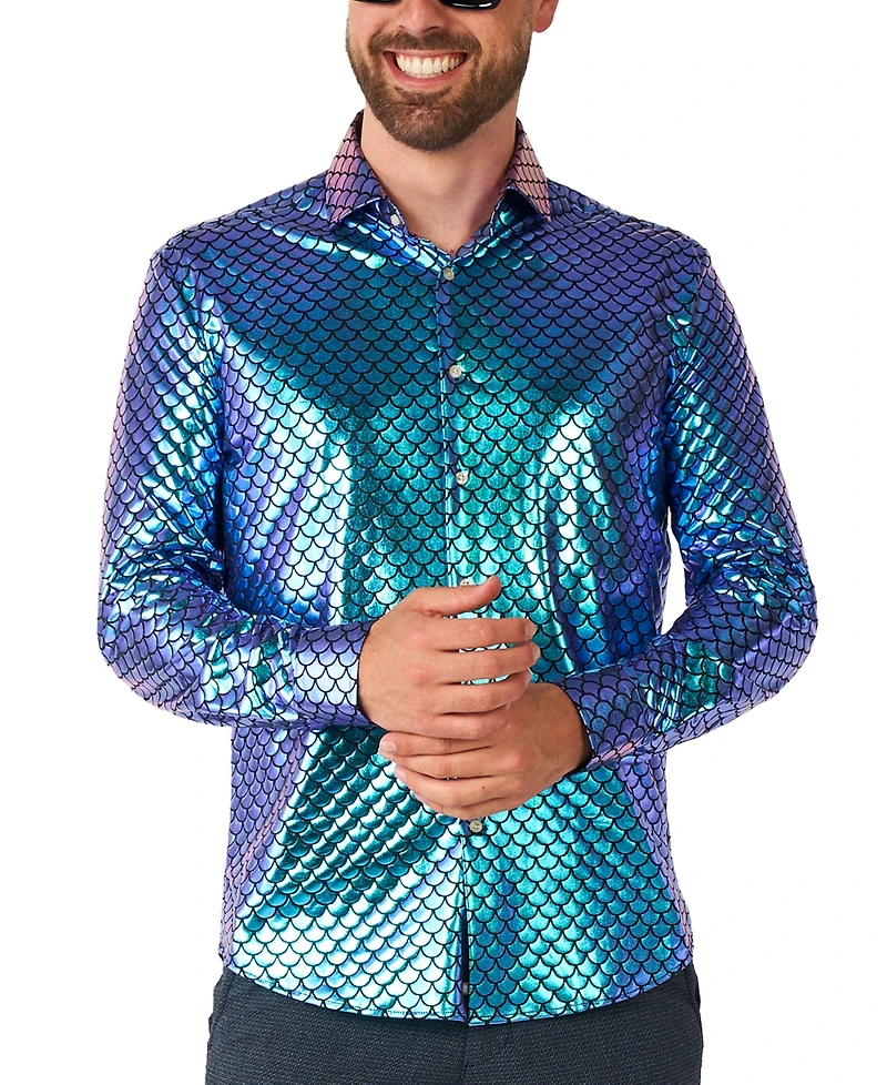 OppoSuits Men's Shirt - Long Sleeve Shiny Snake Gold