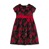 Hope & Henry Little Girls Short Sleeve Ruffle Collar Party Dress with Bow, Toddler|Child