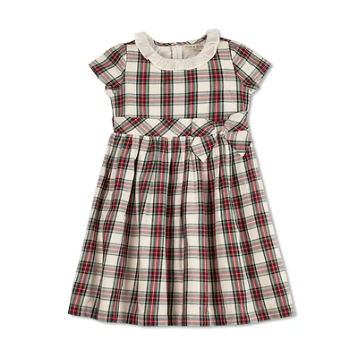 Hope & Henry Little Girls Short Sleeve Ruffle Collar Party Dress with Bow, Toddler|Child