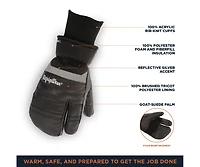 RefrigiWear Men's 3-Finger Winter Black Leather Mittens