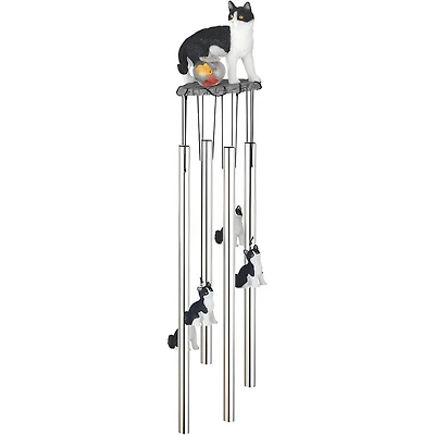 Fc Design 23" Long Tuxedo Kitty Cat with Fish Bowl Round Top Wind Chime Home Decor Perfect Gift for House Warming, Holidays and Birthdays