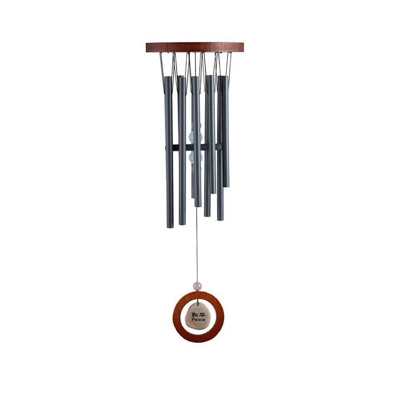 28" Long Traditional Wooden Round Top Black Tube Wind Chime