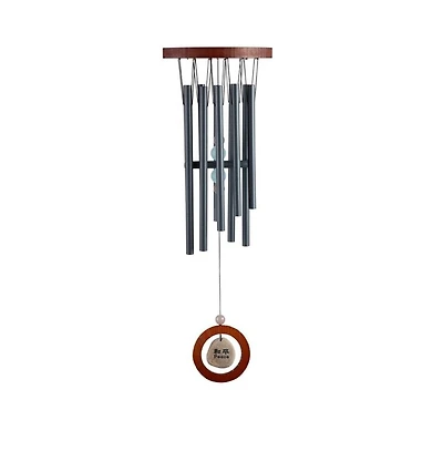 28" Long Traditional Wooden Round Top Black Tube Wind Chime