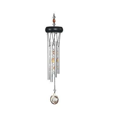 15" Long Orange Wooden Top Gem Wind Chime