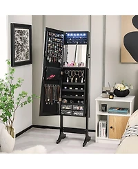 Costway Jewelry Cabinet Armoire Full Length Frameless Mirror Lockable with Lights