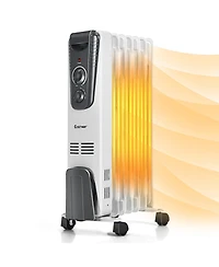 1500W Electric Oil Filled Radiator Space Heater 5.7 Fin Thermostat Room Radiant