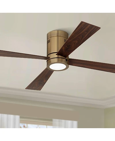 52" Casa Vieja Revue Modern Indoor Hugger Ceiling Fan with Led Light Remote Control Bronze Soft Brass Walnut Opal Glass for Living Room Kitchen H