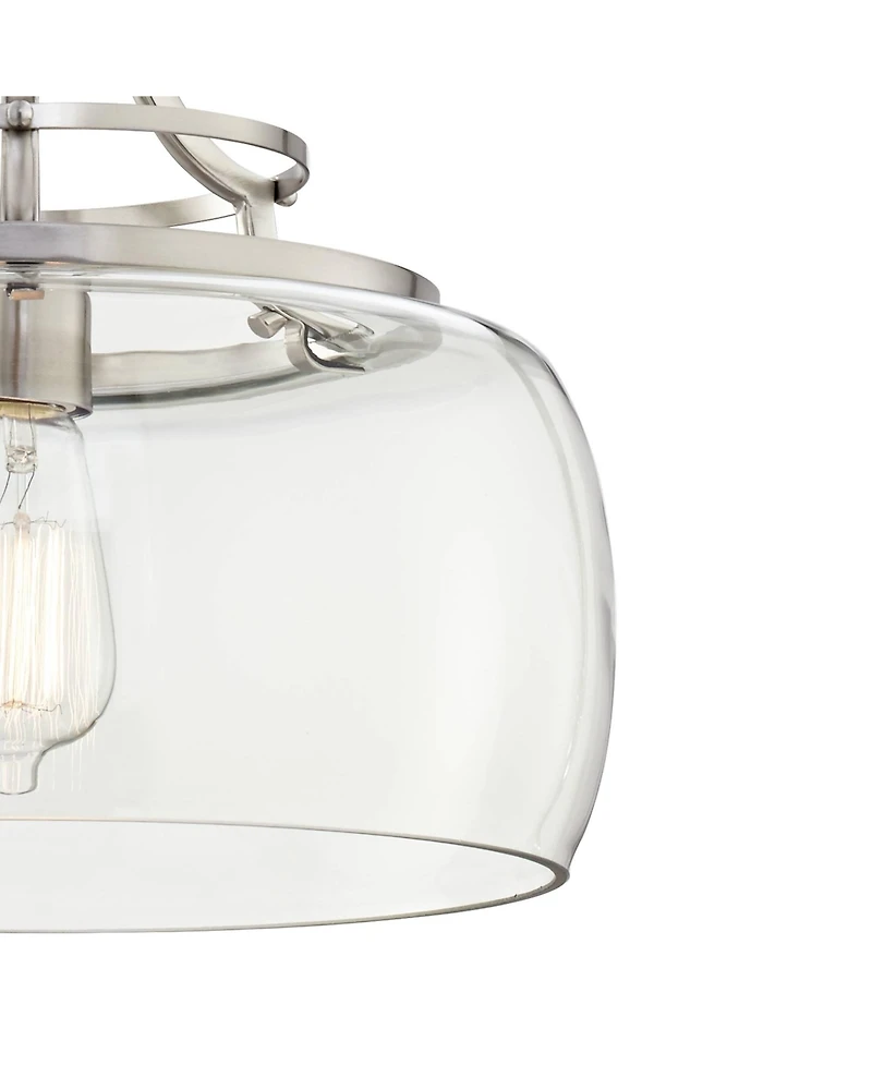 Franklin Iron Works Charleston Brushed Nickel Hanging Pendant Lighting 13.5" Wide Modern Industrial Led Clear Glass Shade Fixture for Dining Room Livi