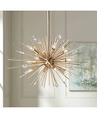 Janae Antique Gold Sputnik Chandelier Lighting 29.50" Wide Modern Industrial Clear Crystal Ball 12-Light Fixture for Dining Room House Bedroom Ki