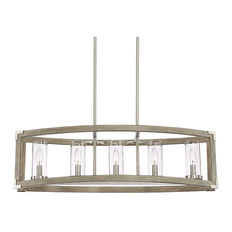 Possini Euro Design Kerr Wood Brushed Nickel Island Pendant Chandelier 32.75" Wide Modern Clear Glass Shade 5-Light Fixture for Dining Room Living Hou