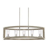 Possini Euro Design Kerr Wood Brushed Nickel Island Pendant Chandelier 32.75" Wide Modern Clear Glass Shade 5-Light Fixture for Dining Room Living Hou