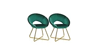 Set of 2 Accent Velvet Chairs Dining Chairs Arm Chair with Golden Legs Dark Green