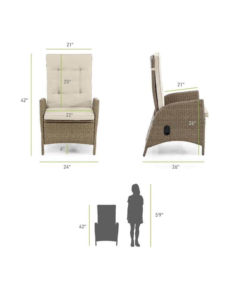 Furniture of America 2 Piece Resin Wicker Outdoor Gas Spring Reclining Chairs with Cushions