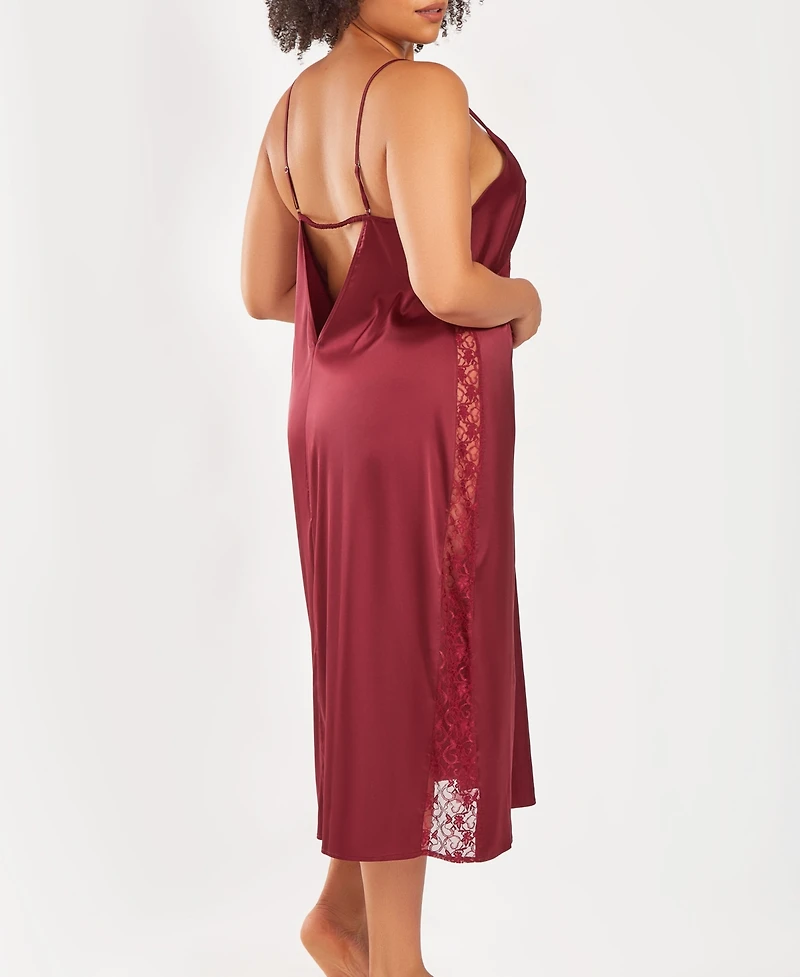 iCollection Plus Silky Open Back Nightgown with Lace Trims