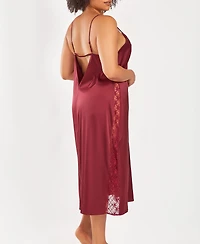 iCollection Plus Silky Open Back Nightgown with Lace Trims