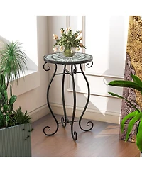Mosaic Outdoor Side Table, Round End Table with Weather Resistant Ceramic Tile Tabletop