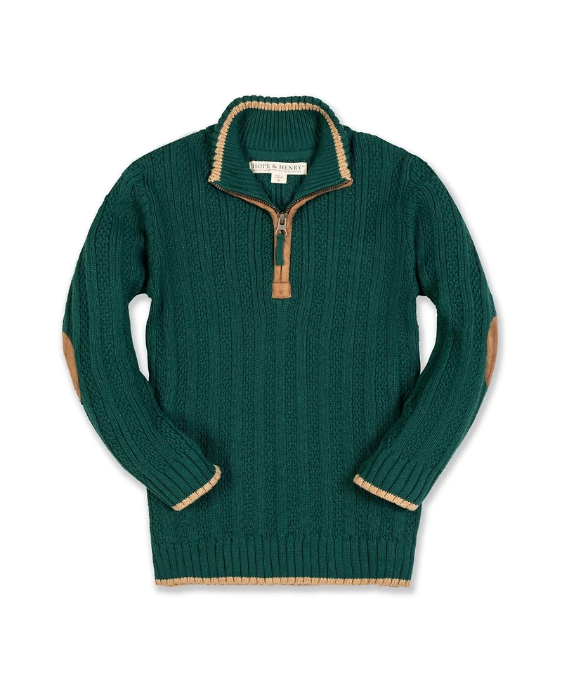Hope & Henry Boys Organic Long Sleeve Half Zip Sweater with Suede Trim, Kids