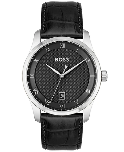 Hugo Boss Men's Principle Quartz Basic Calendar Leather Watch 41mm
