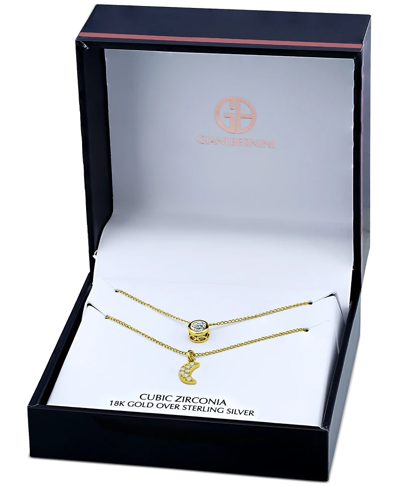 Giani Bernini 2-Pc. Set Cubic Zirconia Pave Moon & Solitaire Pendant Necklaces, Created for Macy's