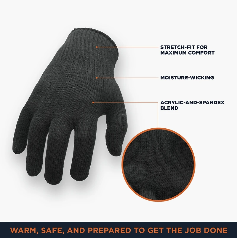 RefrigiWear Men's Moisture Wicking Stretch Fit Glove Liners (Pack of 12 Pairs)