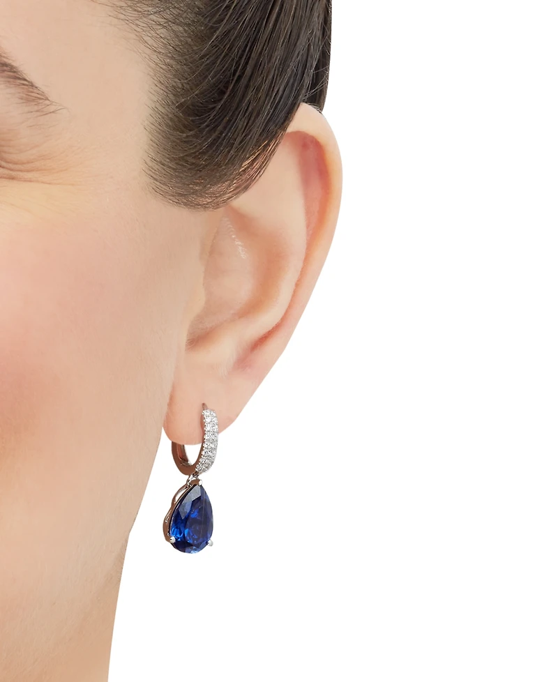 Grown With Love Lab-Grown Sapphire (8-1/8 ct. t.w.) & Diamond (1/4 ct. t.w.) Pear Dangle Hoop Earrings in 14k White Gold (Also available in Emerald &