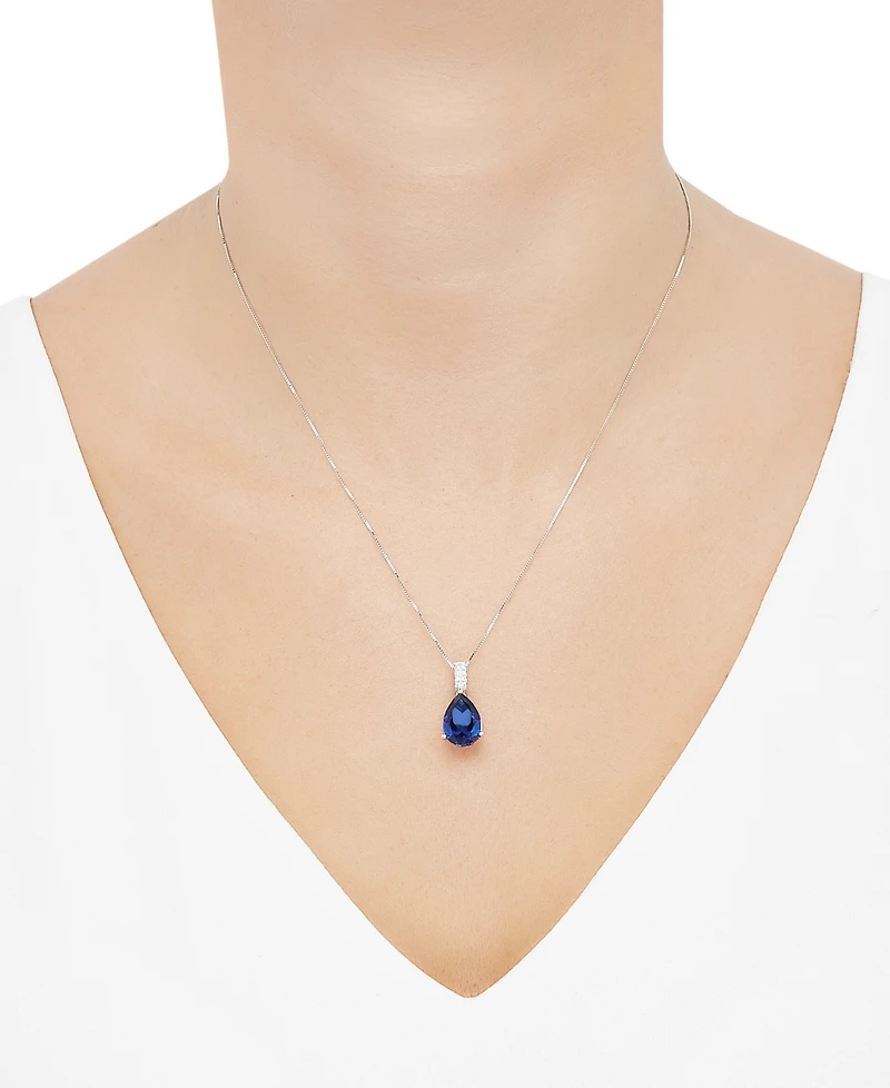 Grown With Love Lab Grown Sapphire (5 ct. t.w.) & Lab Grown Diamond (1/10 ct. t.w.) 18" Pendant Necklace in 14k White Gold