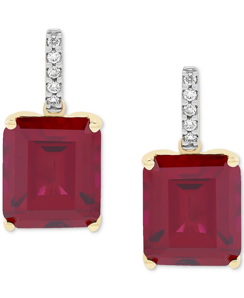Grown With Love Lab Grown Emerald (10 ct. t.w.) & Lab Grown Diamond (1/10 ct. t.w.) Drop Earrings in 14k Gold