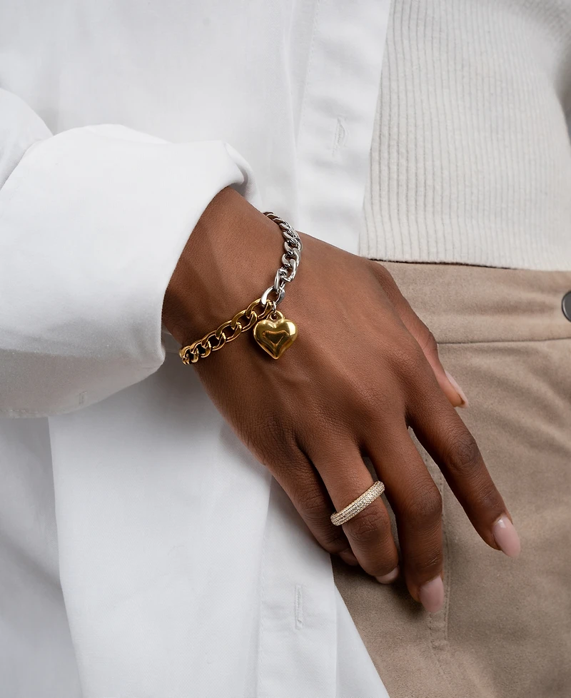 Adornia Rhodium-Plated & 14k Gold-Plated Heart Charm Link Bracelet