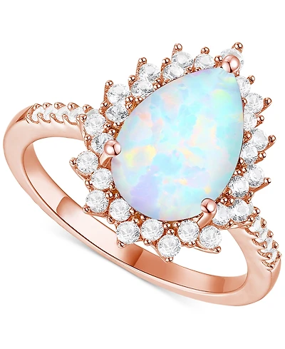 Lab-Grown Opal (7/8 ct. t.w.) & White Sapphire (5/8 Halo Ring 14k Rose Gold-Plated Sterling Silver (Also Ruby La