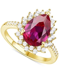 Lab-Grown Opal (7/8 ct. t.w.) & White Sapphire (5/8 Halo Ring 14k Rose Gold-Plated Sterling Silver (Also Ruby La