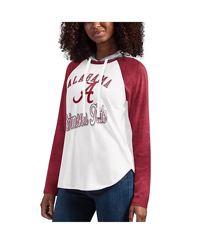 Women's G-iii 4Her by Carl Banks White, Crimson Alabama Crimson Tide From the Sideline Raglan Long Sleeve Hoodie T-shirt