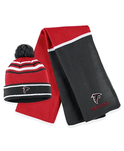 Women's Wear by Erin Andrews Red Atlanta Falcons Colorblock Cuffed Knit Hat with Pom and Scarf Set