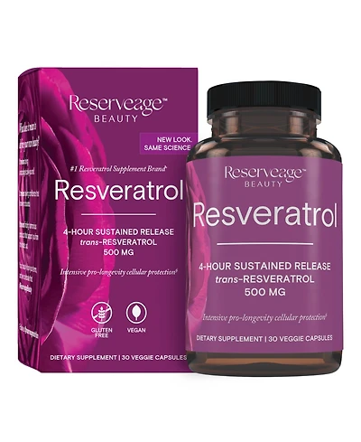 Reserveage, Resveratrol 500 mg, Antioxidant Supplement for Heart and Cellular Health, Supports Healthy Aging, Paleo, Keto, 30 Capsules
