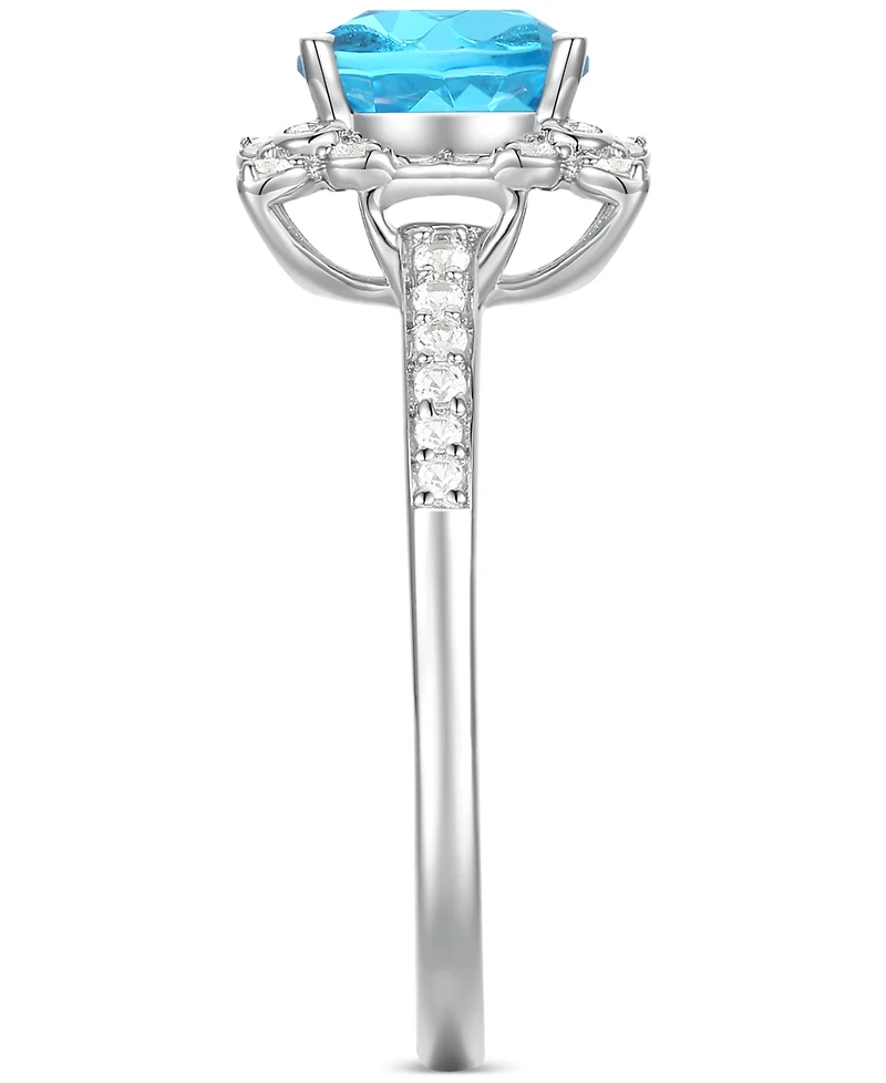 Amethyst (1-1/3 ct. t.w.) & Lab-Grown White Sapphire (1/4 Halo Ring 14k Gold-Plated Sterling Silver (Also Additional Gemstones)