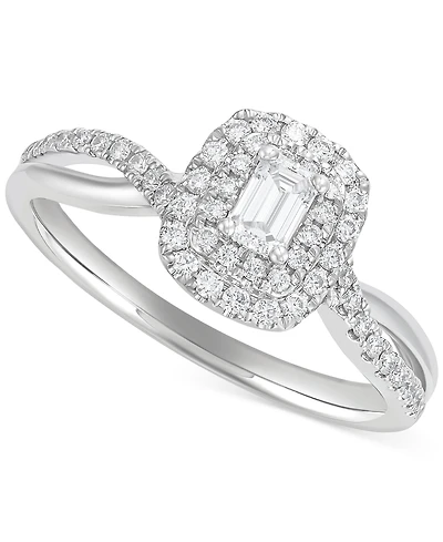 Diamond Emerald-Cut Double Halo Engagement Ring (1/2 ct. t.w.) in 14k White Gold