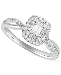 Diamond Emerald-Cut Double Halo Engagement Ring (1/2 ct. t.w.) in 14k White Gold