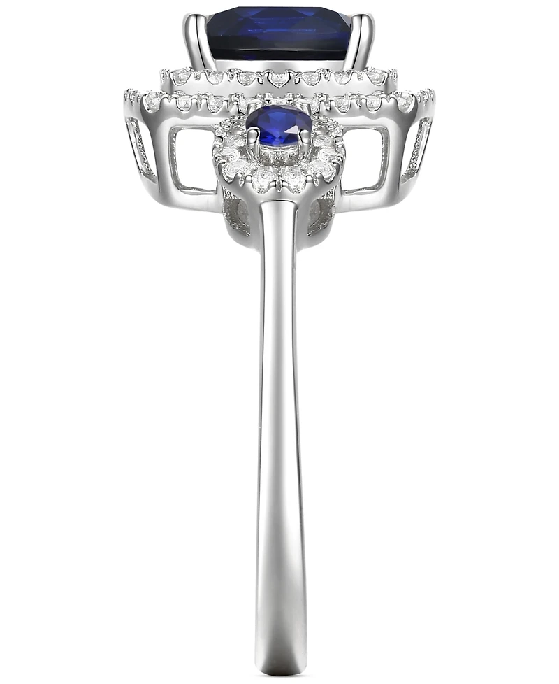 Lab-Grown Emerald (7/8 ct. t.w.) & White Sapphire (1/3 Double Halo Three Stone Ring (Also Additional Gemstones)