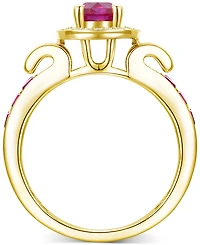 Lab-Grown Emerald (7/8 ct. t.w.) & White Sapphire (1/3 Statement Ring 14k Gold-Plated Sterling Silver (Also Additional Gemst