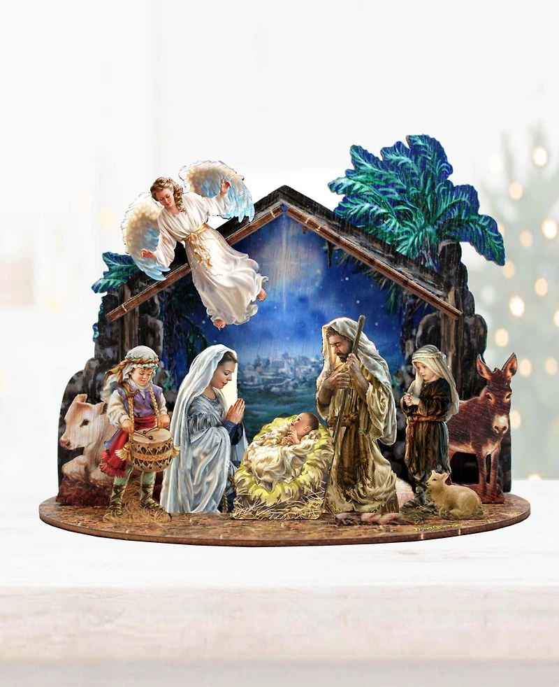 Designocracy Nativity with Angel Village 7" Christmas Nativity Table Decoration G. DeBrekht