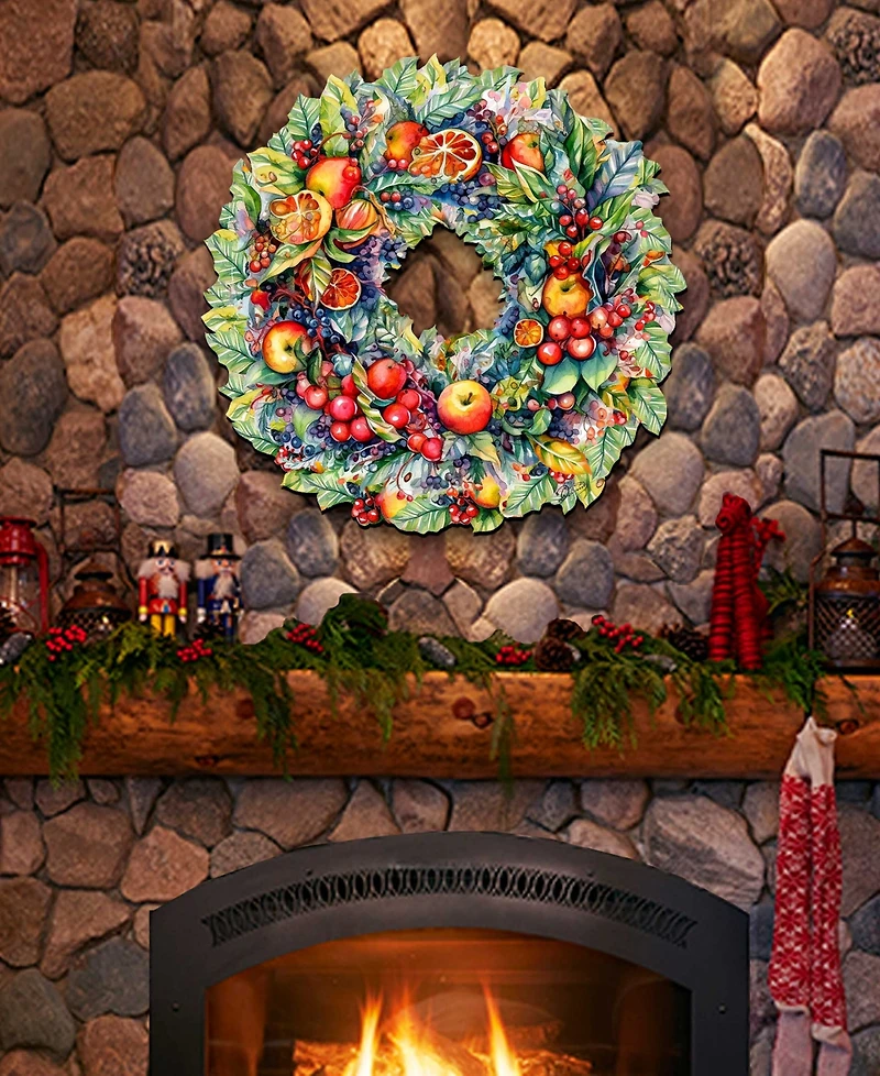 Designocracy Holiday Wooden Door Decor Wall Decor Summer Harvest Fruit Wreath G. DeBrekht
