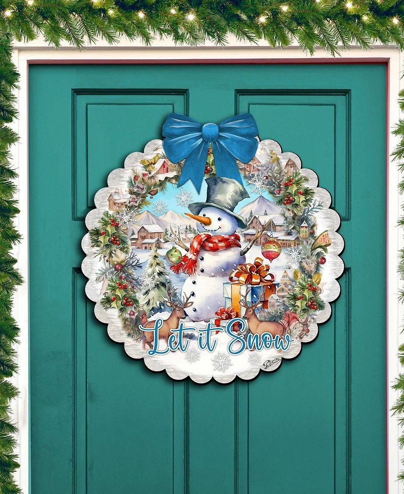 Designocracy Let it Snow Christmas Wooden Door Decor Hanging Decoration G. DeBrekht