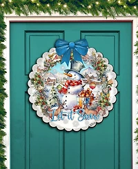 Designocracy Let it Snow Christmas Wooden Door Decor Hanging Decoration G. DeBrekht