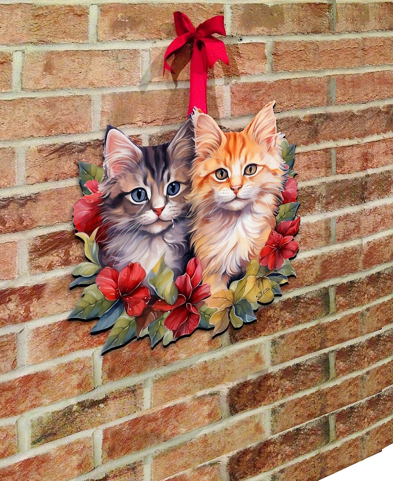 Designocracy Cute Kittens Christmas Wooden Door Hanger Door Decor G. DeBrekht